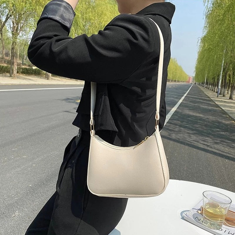 Fashion Handbags Retro Solid Color PU Leather Shoulder Underarm Bag