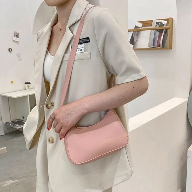 Fashion Handbags Retro Solid Color PU Leather Shoulder Underarm Bag