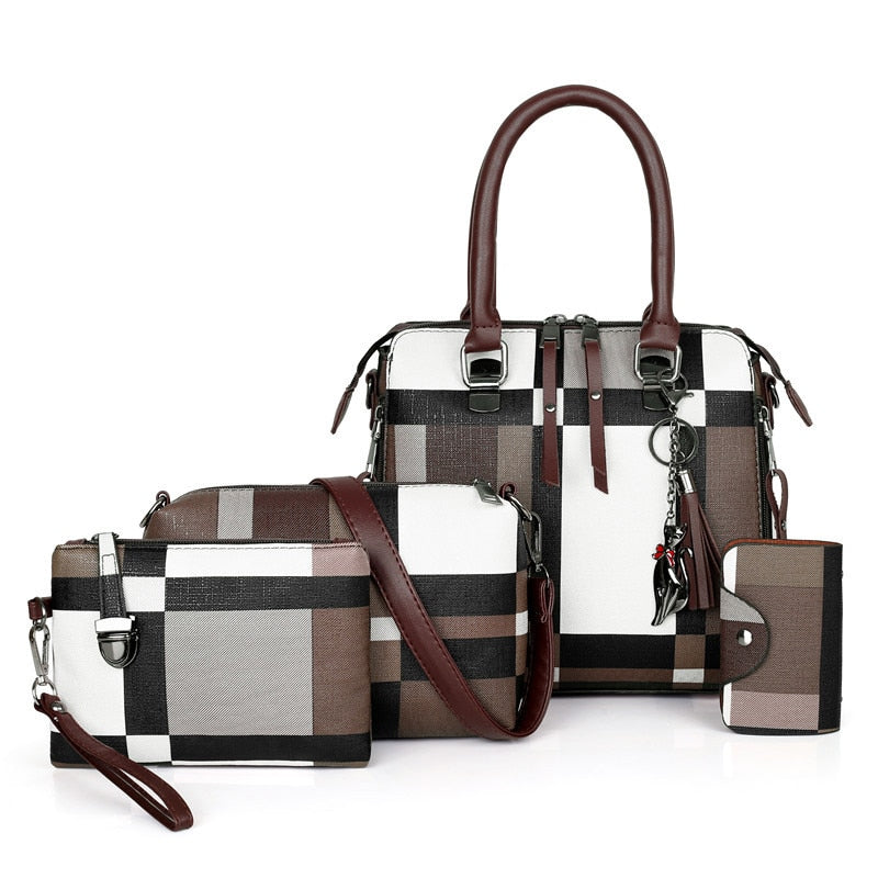 4 Pcs/set Luxury Handbags plaid Women Bags Designer