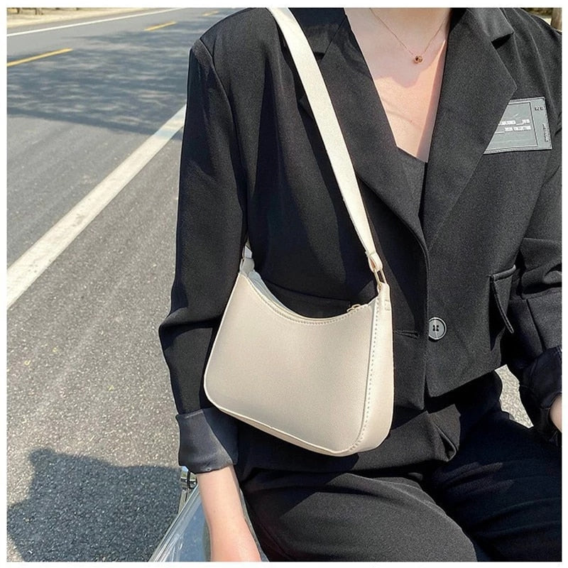 Fashion Handbags Retro Solid Color PU Leather Shoulder Underarm Bag