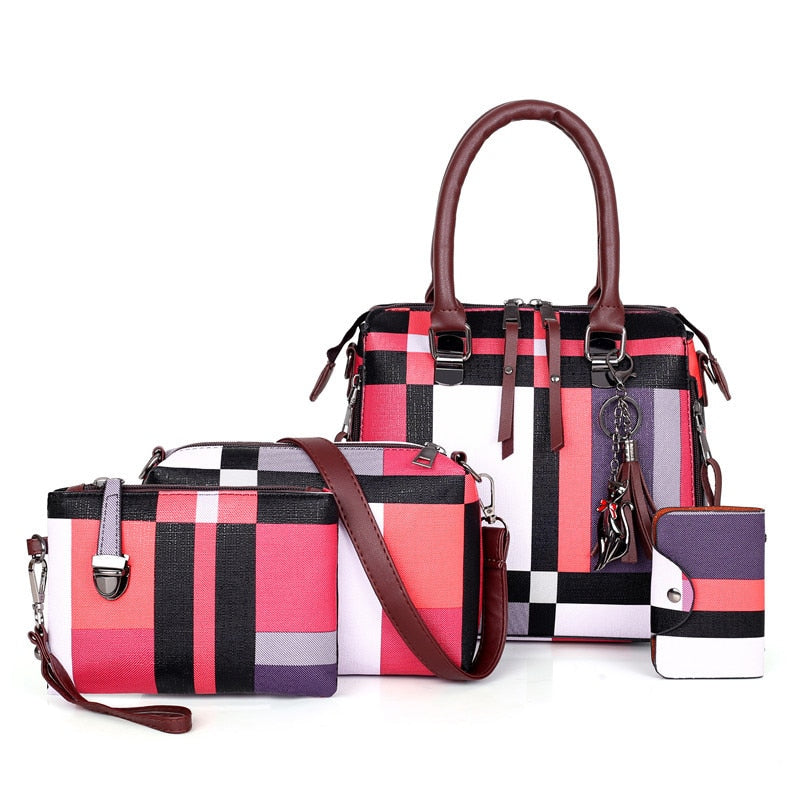 4 Pcs/set Luxury Handbags plaid Women Bags Designer