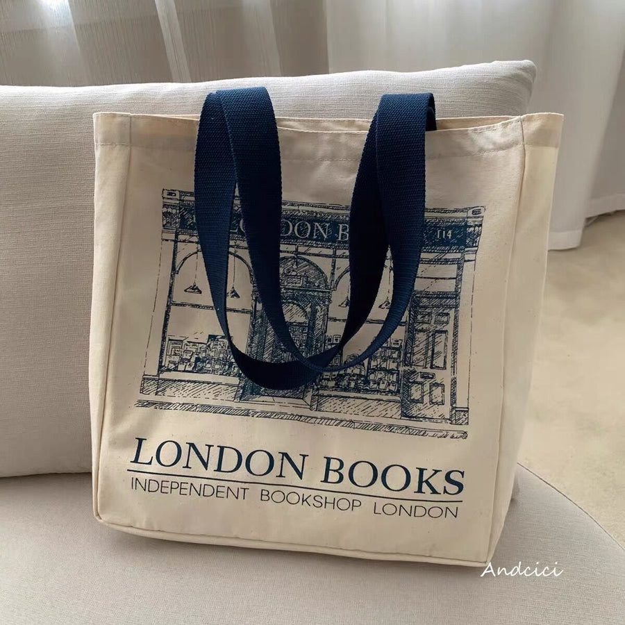 Canvas Shoulder Bag London Books Print Ladies Casual Handbag