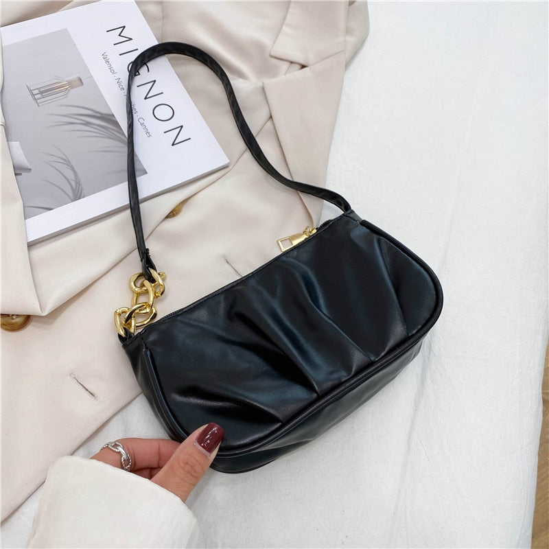 Fashion Handbags Retro Solid Color PU Leather Shoulder Underarm Bag