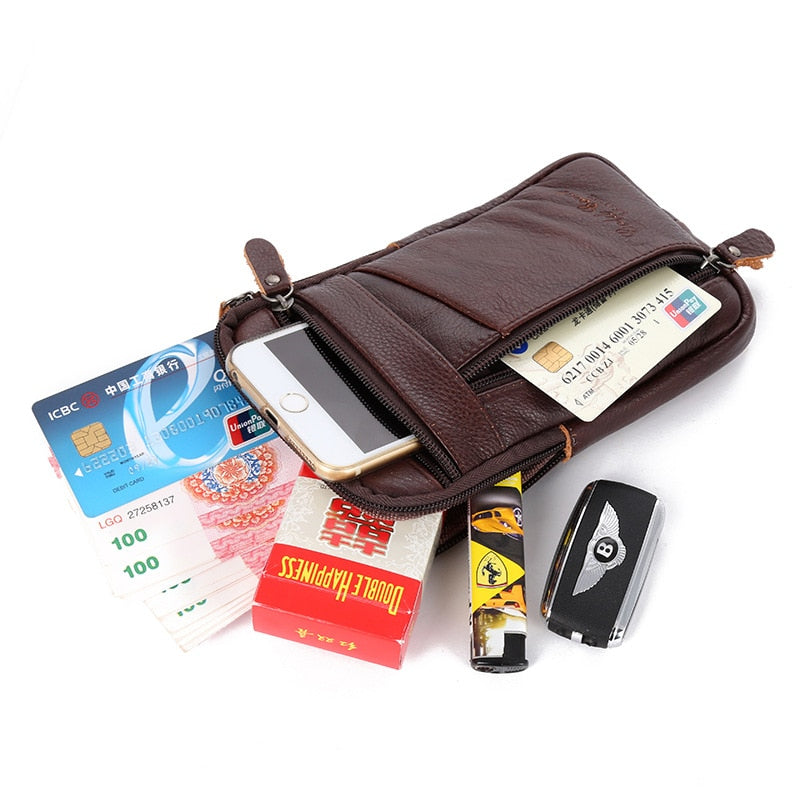 Men's Genuine Leather Waist Packs Bolsas Phone Pouch Bags