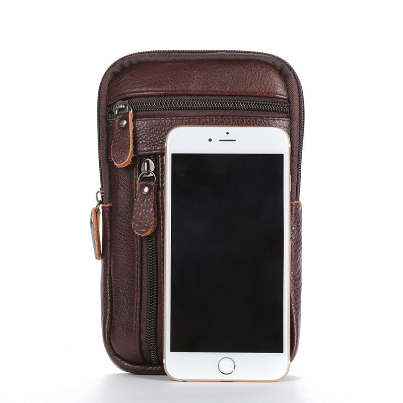 Men's Genuine Leather Waist Packs Bolsas Phone Pouch Bags