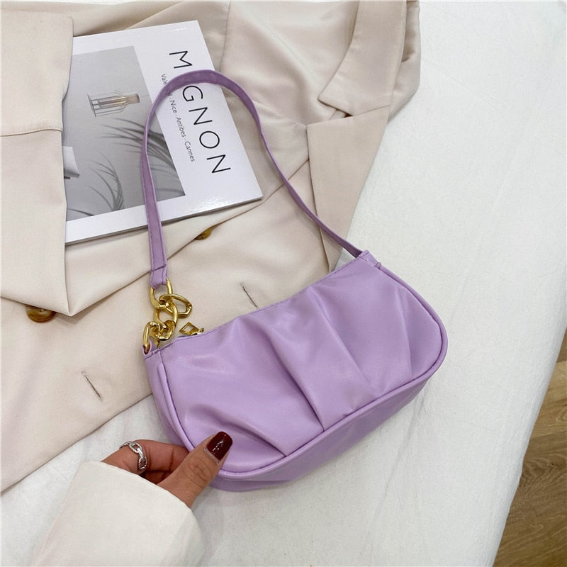 Fashion Handbags Retro Solid Color PU Leather Shoulder Underarm Bag