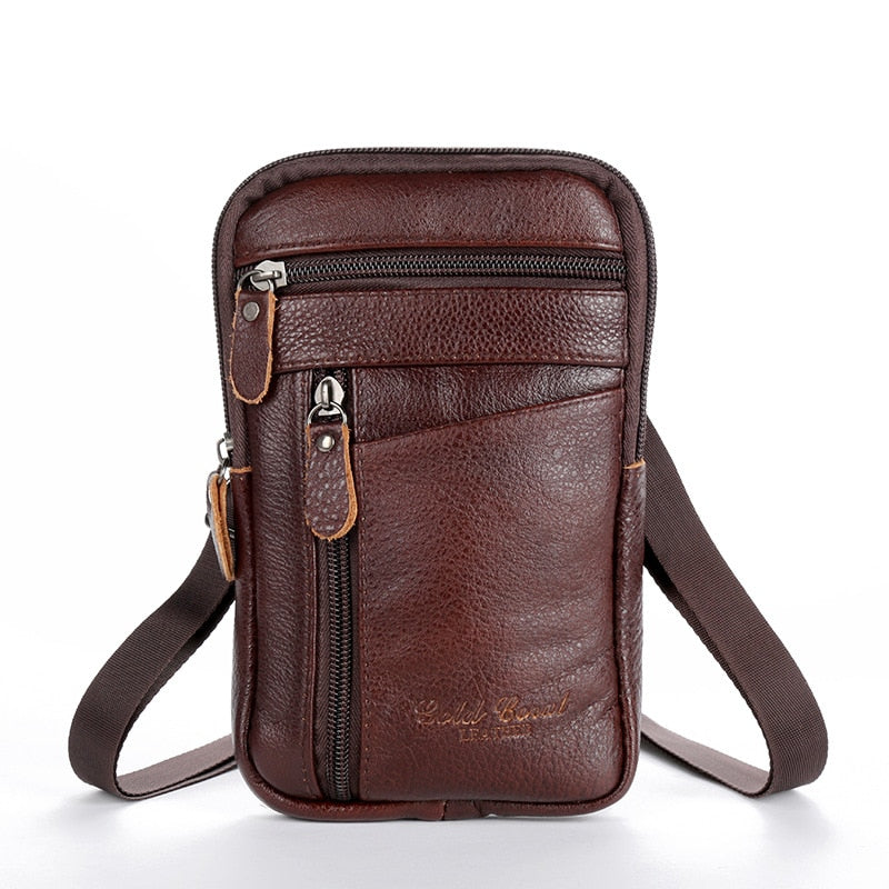 Men's Genuine Leather Waist Packs Bolsas Phone Pouch Bags