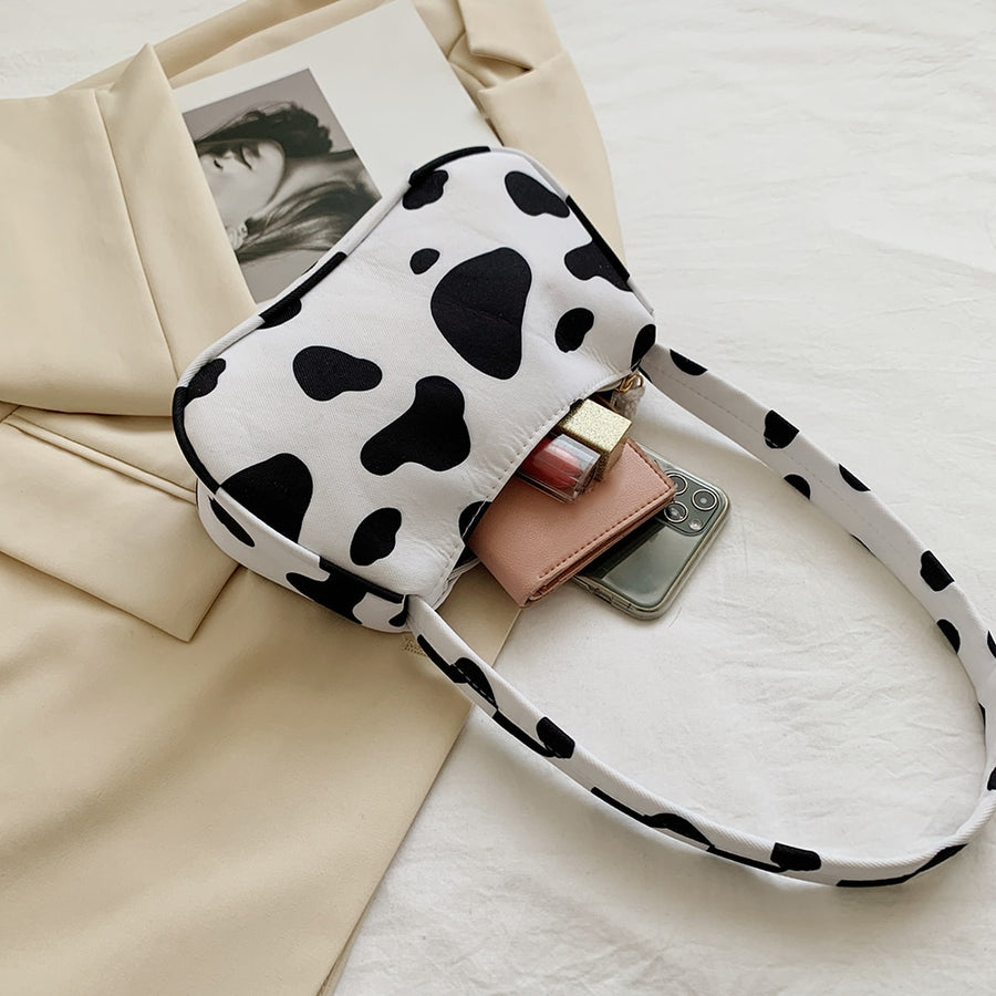 Animal Pattern Print Canvas Shoulder Underarm Bag Vintage