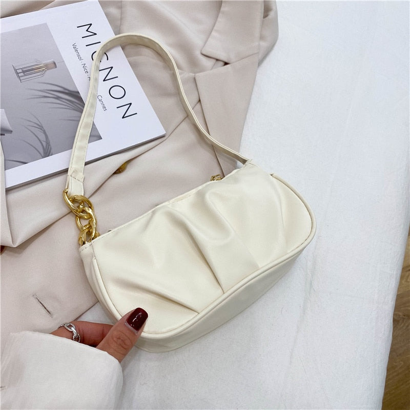 Fashion Handbags Retro Solid Color PU Leather Shoulder Underarm Bag